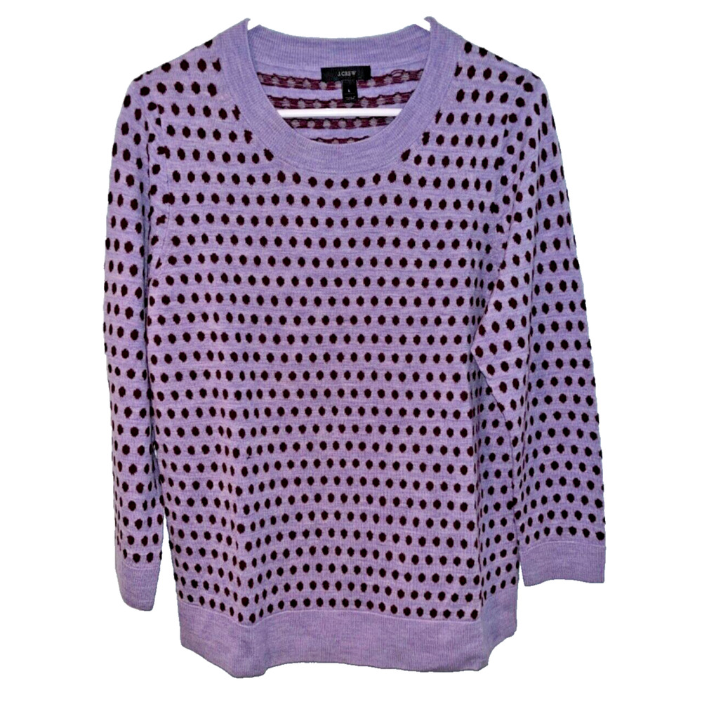 J Crew Tippi Sweater in Jacquard Dot in French Purple Cabernet Sz. L EUC - Picture 2 of 7